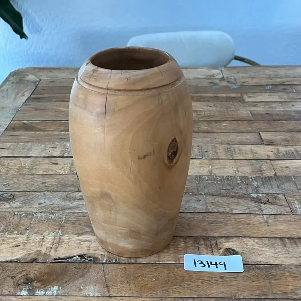 Hand Turned Wooden Table Vase 9” Tall Artist Made Light Brown